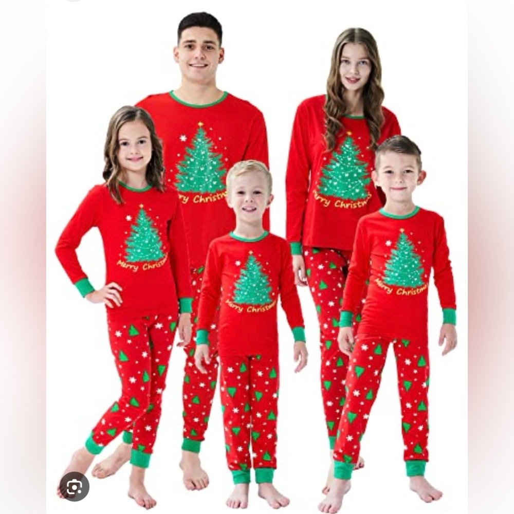 If Family Matching Christmas Pajamas– Red & Green Holiday Print (Sizes S & XL)